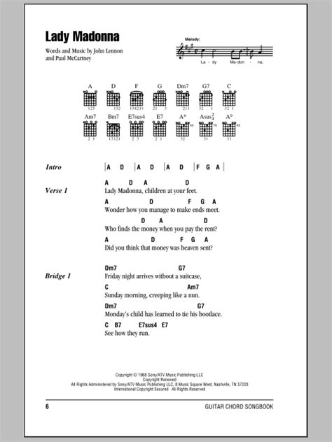 Lady Madonna Sheet Music By The Beatles Lyrics And Chords 78492