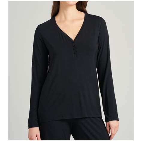 Schiesser Damen Langarm Shirt Mix Relax V Ausschnitt Mit Knopfleiste