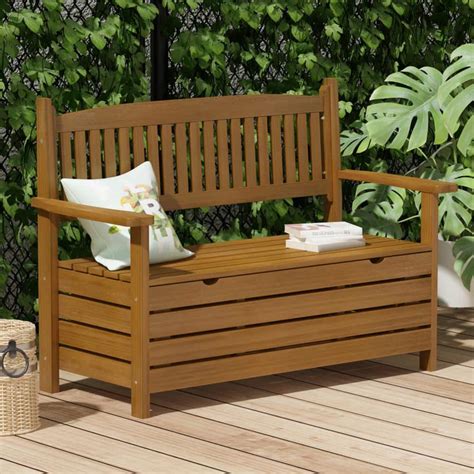 Kingdely 51 Gal Brown Wood Outdoor Storage Bench Deck Box Entryway