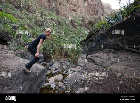 Masca Gorge Hiking Tour, Tenerife, Canary Islands, Spain Stock Photo ...