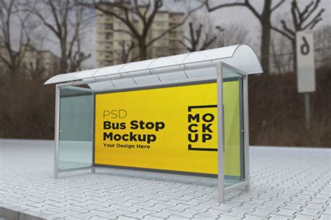 City Bus Stop Shelter Signage Mockup Graphic By Shahsoft Creative Fabrica