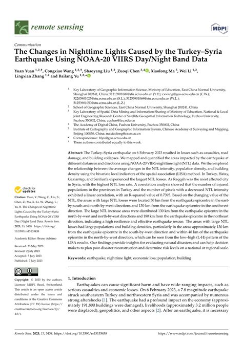 Pdf The Changes In Nighttime Lights Caused By The Turkeysyria