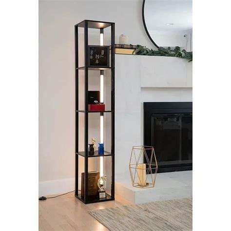 Column Floor Lamp with Shelves & 3-In-1 Dimmable LEDBlack in 2022 | Floor lamp with shelves ...