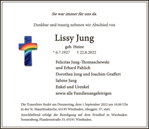 Traueranzeigen Von Lissy Jung Vrm Trauer De