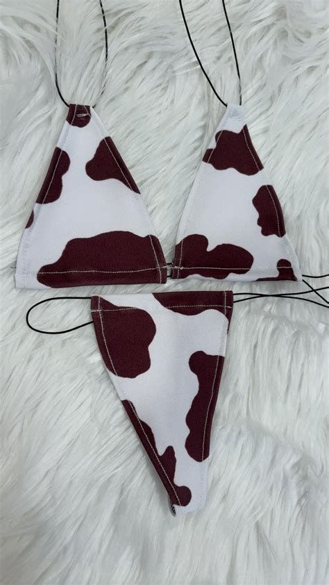 Stripper Bikini Set Cow Print Black Or Brown The Itsy Bitsys Collection Micro G String