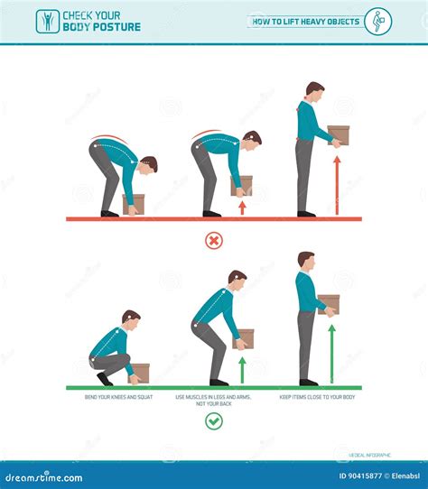 Proper lifting technique stock vector. Illustration of bend - 90415877