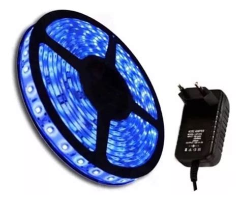 Fita Led Rolo 5m 3528 Dupla Face A Prova D Agua Siliconada Luz Azul