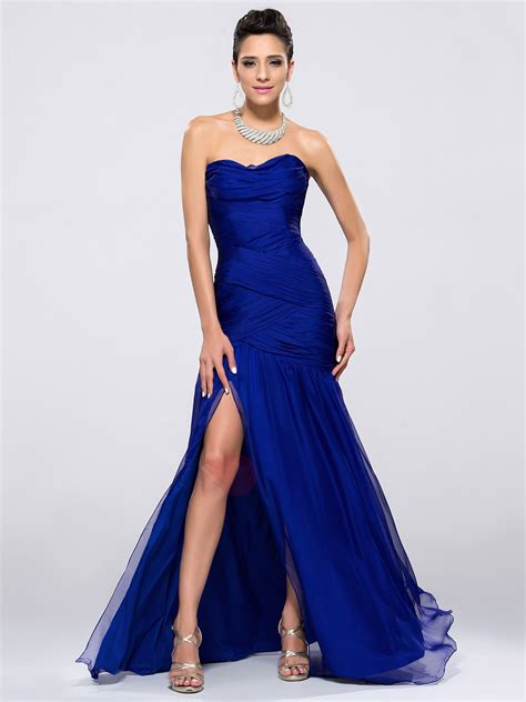 Sexy Royal Blue Chiffon Strapless Ruffles Mermaid Evening Dresses Homecomingprompageant