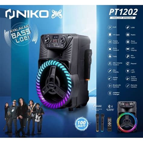 Jual NIKO PT1202 Portable Speaker Trolley Meeting Bluetooth 12 Inch 100