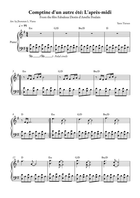 Comptine D un Autre Été L après Midi arr Jhonatan Lucio Viana Sheet