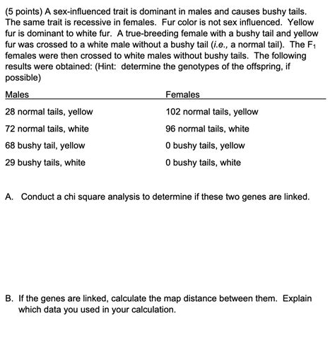 Solved 5 Points A Sex Influenced Trait Is Dominant In Chegg