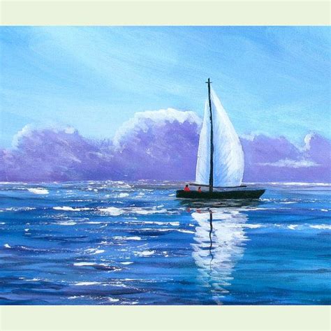 Sailboat Painting Seascape Original Art Sunrise Small Wall Art Nautical