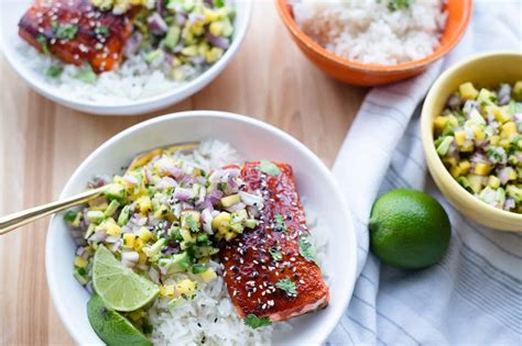 BBQ Salmon Bowls With Mango Avocado Salsa The Hangry Economist