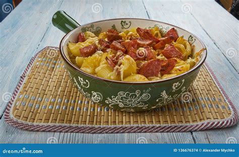 Andouille Sausage Macaroni Cheese Stock Photo - Image of meat ...