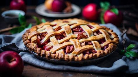 Premium Ai Image Freshly Baked Homemade Apple Pie With Lattice Crust