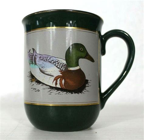 Otagiri Mug Forest Green Mallard Duck Golden Rim Oz Ebay