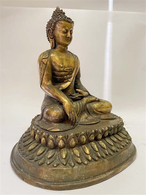 Old Nepali Handmade Statue Of Shakyamuni Buddha Fire Gold Plated