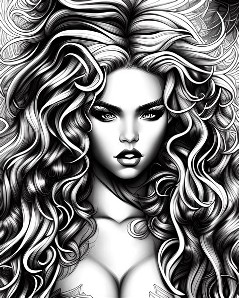 Black And White Coloring Page Of A Blonde Bombshell · Creative Fabrica