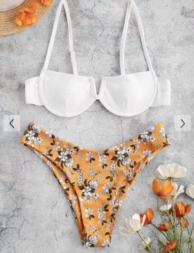 Zaful Ba Ador Bikini Con Aros En V Acanalado Floral Env O Gratis