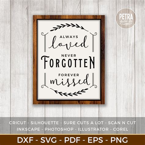 Always Loved Never Forgotten Forever Missed In Loving Memory SVG Cut