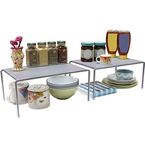 Lelinta Expandable Stackable Kitchen Cabinet And Counter Shelf Organizer Silver Brown