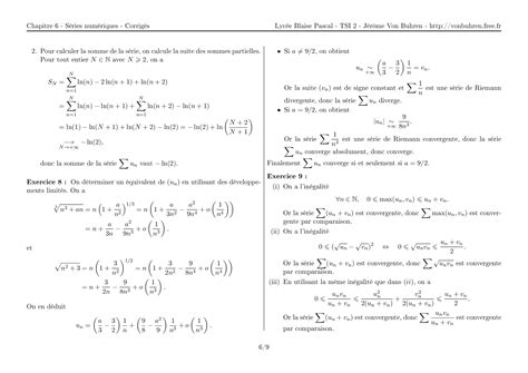 Corrigés Exercices Séries numériques AlloSchool