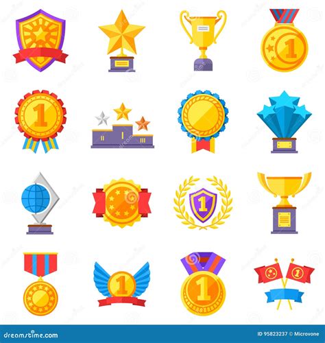 Trophy Medals And Winning Ribbon Success Icons Win Awards Vector