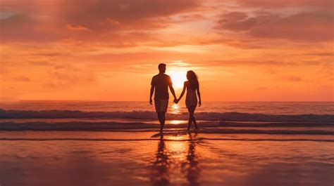 Premium Ai Image Couple Walking On The Beach At Sunset