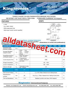 SKBPC5006 Datasheet PDF Kingtronics International Company