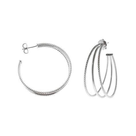 Boucles D Oreilles Cr Oles Trois Anneaux Moyen Mod Le Argent Rhodi