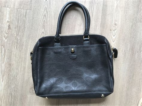 Orla Kiely Sixties Stem Punched Ella Leather Bag Black Sl Pre