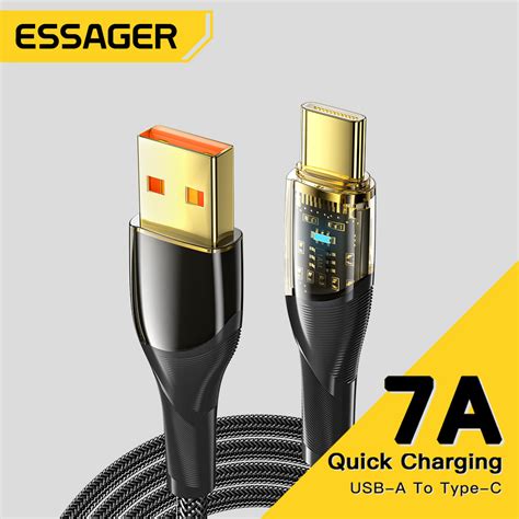 ESSAGER Kabel Data USB Type C Multifungsi Fast Charging LED 7A 100W 1M