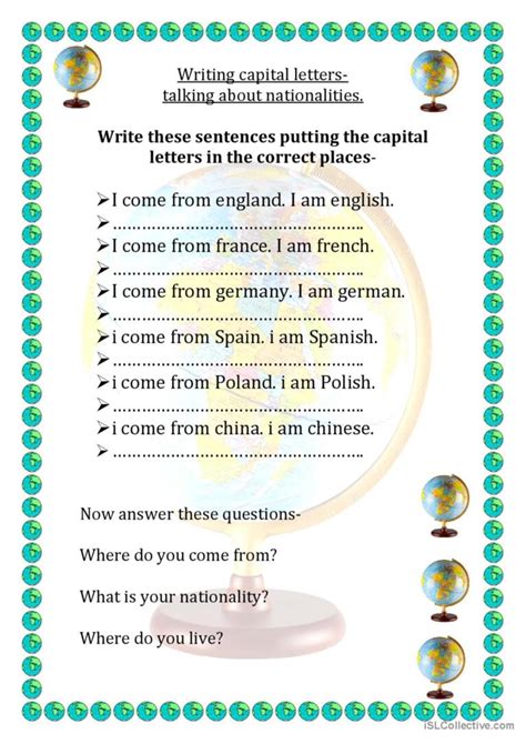 Nationalities Writing Capita English Esl Worksheets Pdf Doc