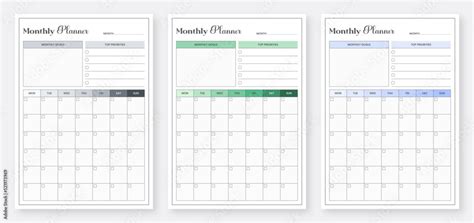 Monthly Planner Template Design. Printable Monthly Planner Template Layout. Modern planner ...