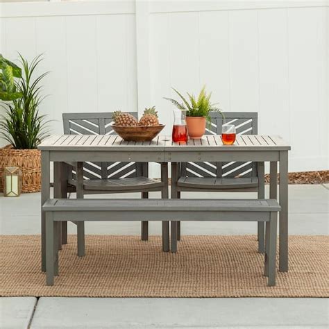 Walker Edison Furniture Company Chevron Grey Wash 4 Piece Wood Outdoor