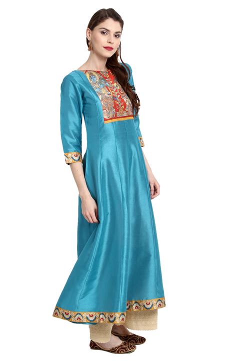 Buy Janasya Women S Sky Blue Digital Print Poly Silk Anarkali Kurti