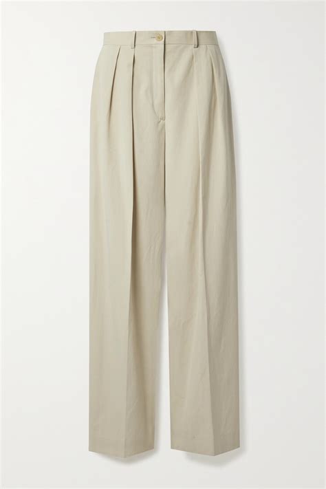 Buy THE ROW Igor Pleated Cotton Wide Leg Pants White At 50 Off