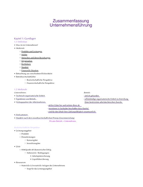 Uf Zusammenfassung Grundlagen Der Unternehmensf Hrung Uni