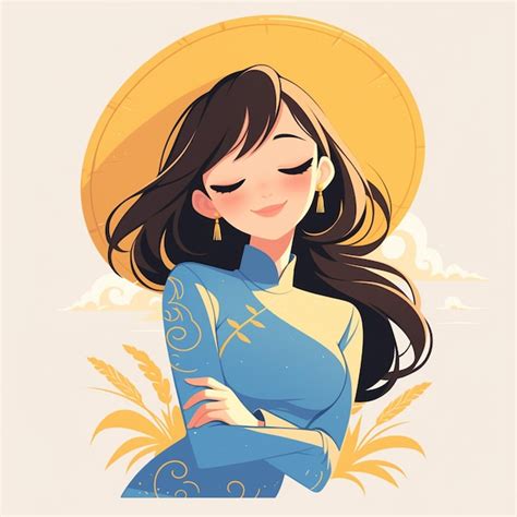 Mujer Vietnamita Con El Traje Tradicional Ao Dai Vector Premium