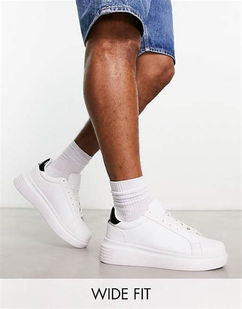 Truffle Collection Wide Fit Minimal Chunky Sneakers In Whiteblack Asos