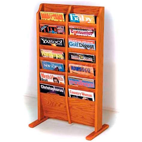 Wooden Mallet Cascade™ Free Standing 14 Pocket Magazine Rack Medium Oak