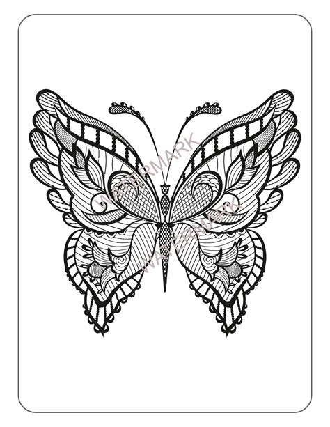 20 Beautiful Zentangle Butterfly Coloring Pages Digital And Etsy