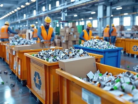 Recycling Workers Sorting Materials In Industrial Facility Premium Ai