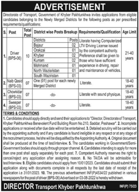 Director Transport Peshawar Jobs 2023 2024 Job Advertisement Pakistan