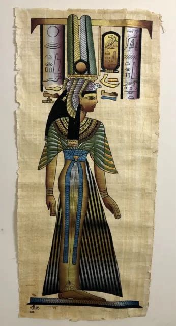 Rare Authentic Hand Painted Ancient Egyptian Papyrus Queen Nefertari