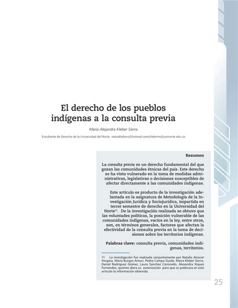 El Derecho De Los Pueblos Indígenas A La Consulta Previa