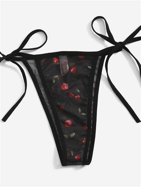 Romwe Kawaii X Gabiciamp Cherry Strawberry Print Mesh Frill Tie Side