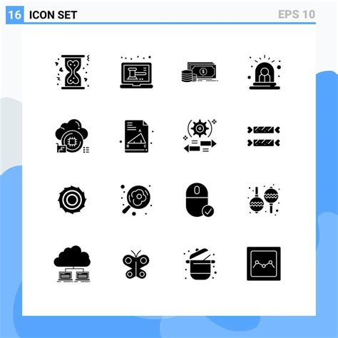 Editable Vector Line Pack Of 16 Simple Solid Glyphs Of Processor Siren