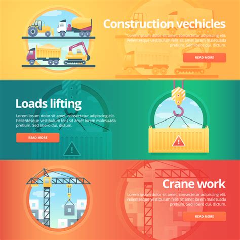 Construction site flat banner set vector free download