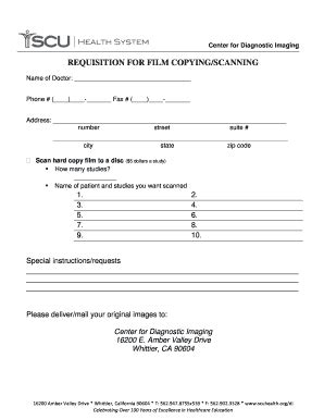 Fillable Online Scuhealth Film Copying Scanning Requisition 2016 SCU